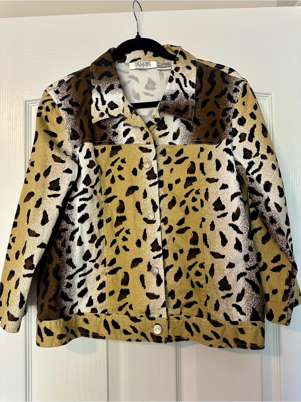 Vintage 1990s Selene Sport Leopard Print Button-Front Jacket Size 10